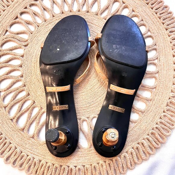 Gucci x Tom Ford Collection Tan Black Leather Bamboo Open Toe Slide Heels Size 9 - Picture 8 of 9